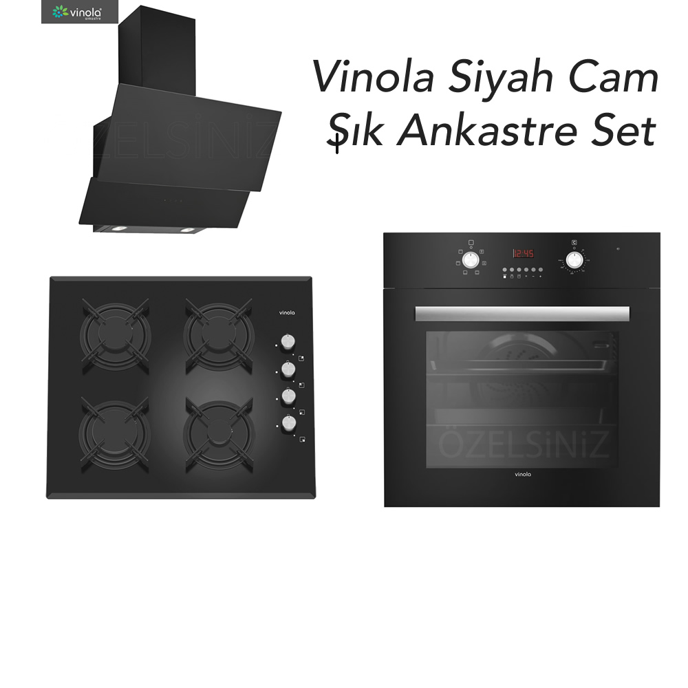 Vinola Turbolu Şık Siyah Cam Ankastre Set ( MOFA.501.111.01 + MCWB104.111.601 + MOG.6310.111.01 )